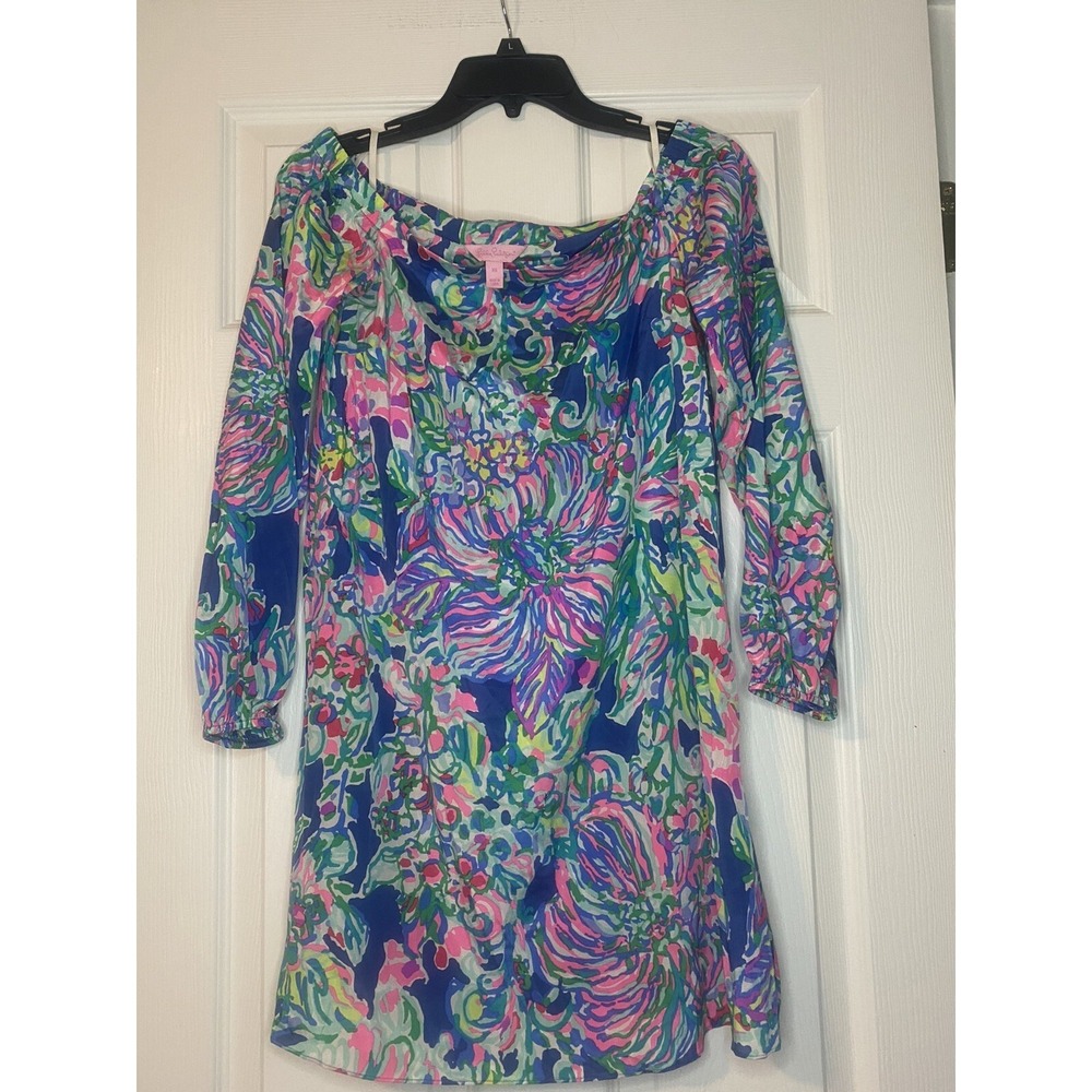 Lilly Pulitzer Adira Silk Dress Off the Shoulder Exotic Escapade Size XS
